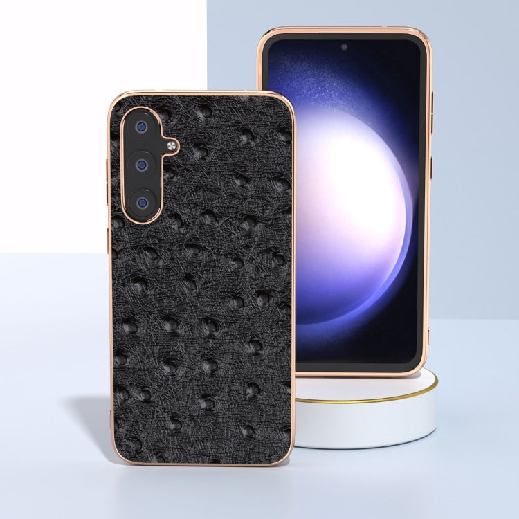 For Samsung Galaxy S23 FE 5G Genuine Leather Ostrich Texture Series Nano Plating Phone Case(Black)