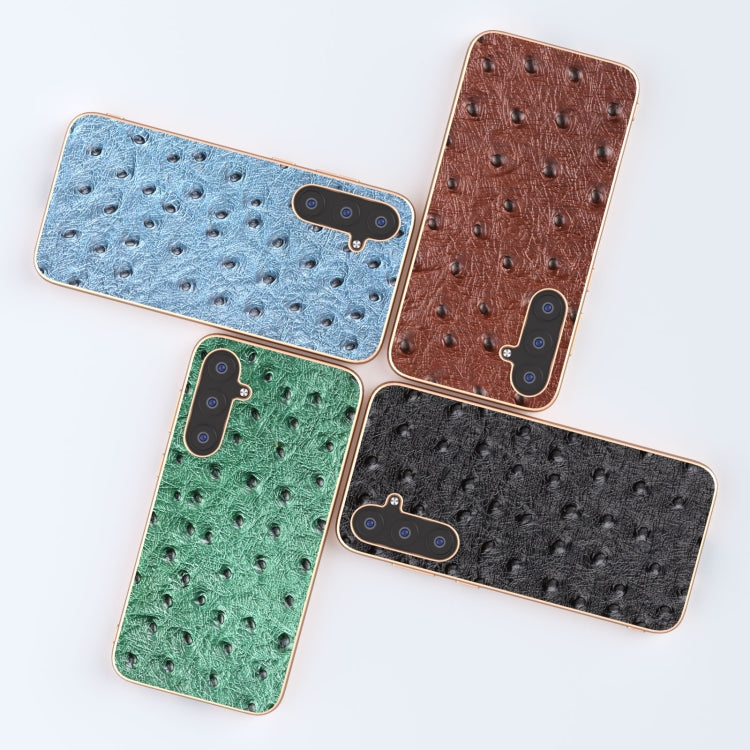 For Samsung Galaxy S23 FE 5G Genuine Leather Ostrich Texture Series Nano Plating Phone Case(Black)