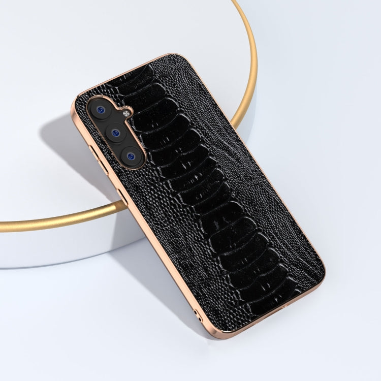 For Samsung Galaxy S23 FE 5G Genuine Leather Weilai Series Nano Electroplating Phone Case(Black)