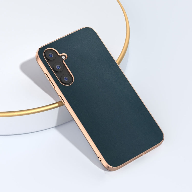 For Samsung Galaxy S23 FE 5G Genuine Leather Xiaoya Series Nano Plating Phone Case(Dark Green)