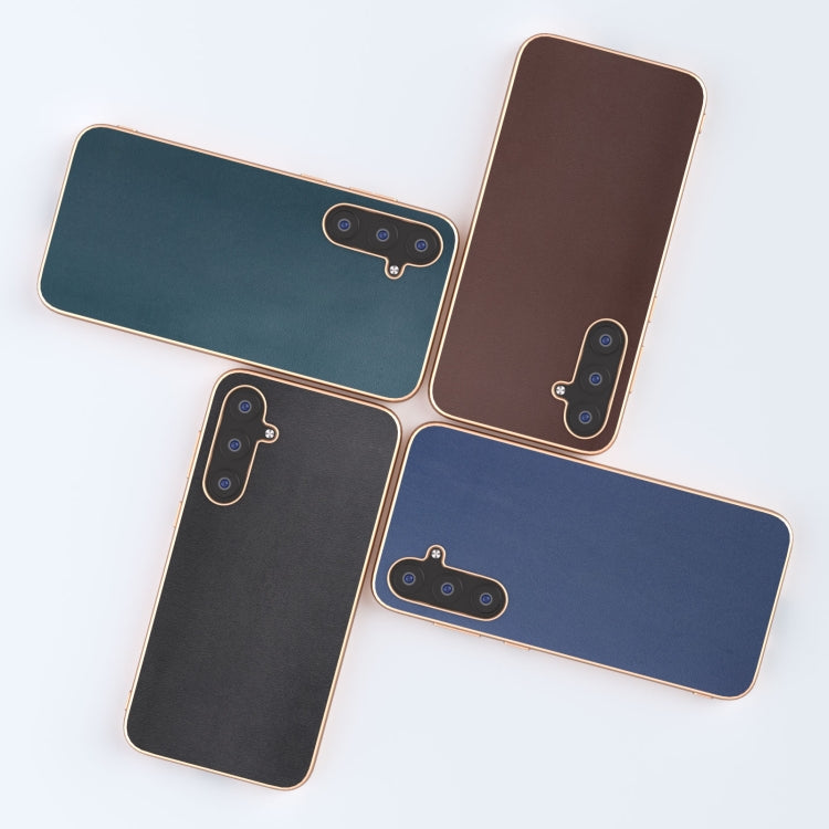 For Samsung Galaxy S23 FE 5G Genuine Leather Xiaoya Series Nano Plating Phone Case(Dark Green)