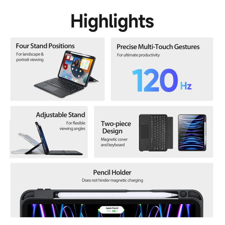 For iPad Air 11 2024 / 4&5 / iPad Pro 11 2022 DUX DUCIS DK Series Magnetic Wireless Bluetooth Keyboard Tablet Case(Black)