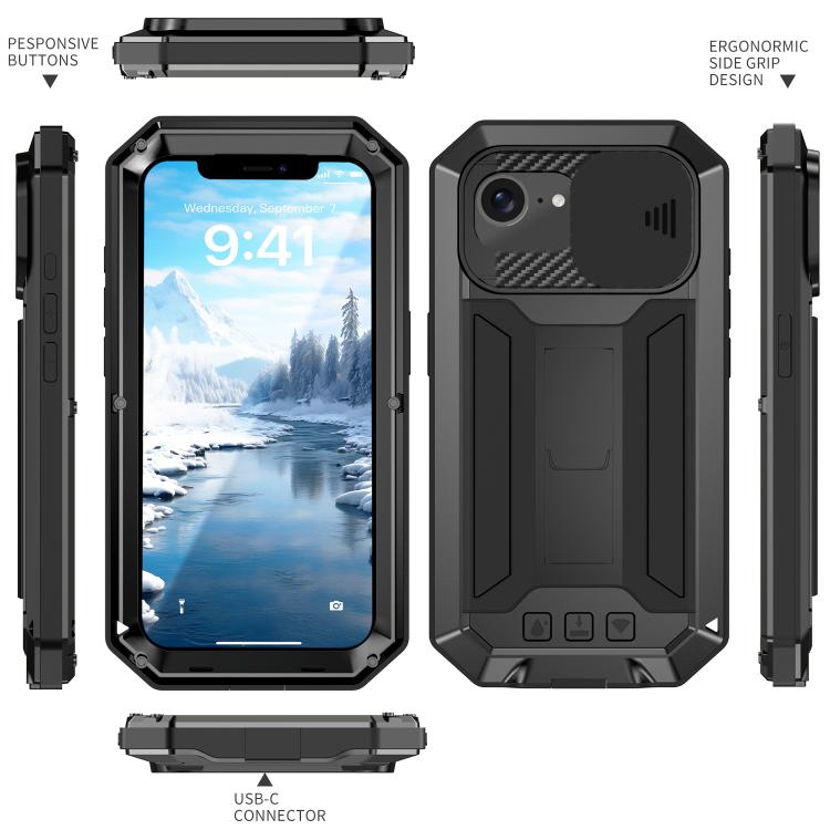 R-JUST Sliding Camera IP54 Life Waterproof Holder Phone Case, For iPhone 17e / 16e, For iPhone 17 Pro Max, For iPhone 17 Pro, For iPhone 17, For iPhone Air, For iPhone 16 Pro Max