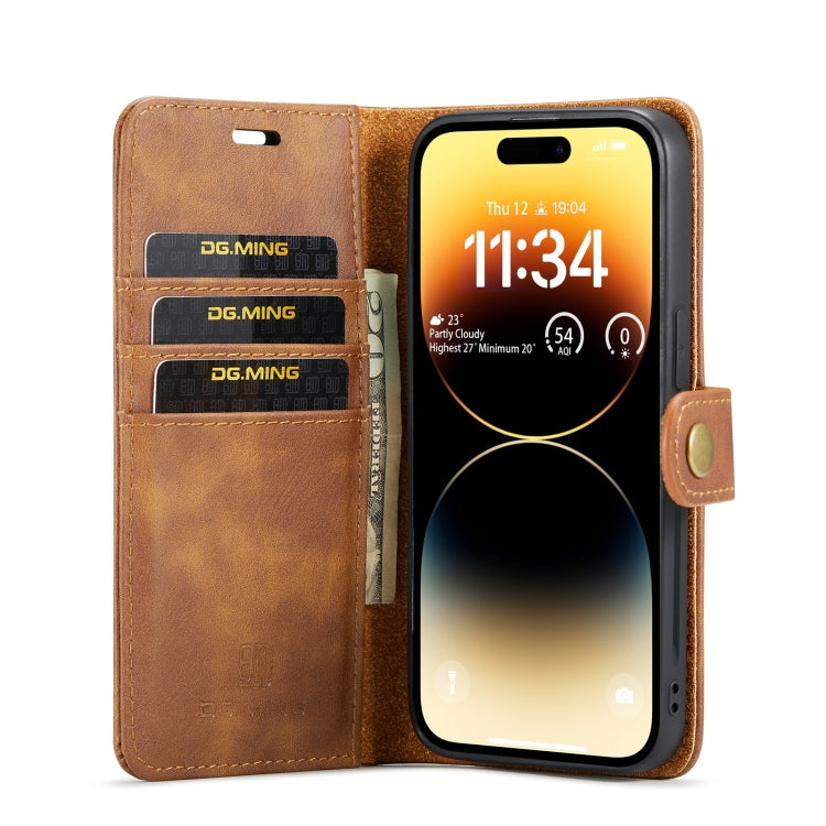 For iPhone 15 Pro DG.MING Crazy Horse Texture Detachable Magnetic Leather Phone Case(Brown)