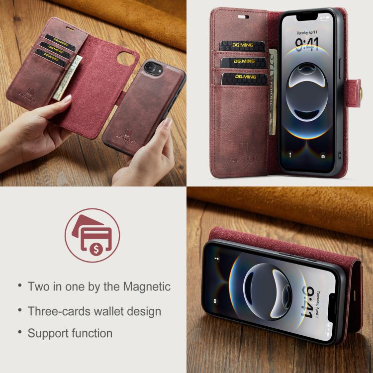 DG.MING Crazy Horse Texture Detachable Magnetic Leather Phone Case, For iPhone 17e / 16e, For iPhone 17 Pro Max, For iPhone 17 Pro, For iPhone 17