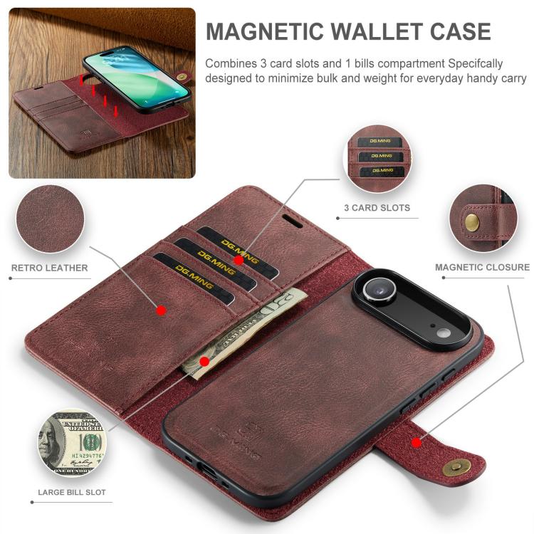 DG.MING Crazy Horse Texture Detachable Magnetic Leather Phone Case, For iPhone Air, For iPhone 16 Pro Max, For iPhone 16 Pro, For iPhone 16 Plus