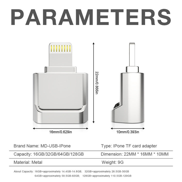 MicroDrive 8pin To TF Card Adapter Mini iPhone & iPad TF Card Reader (Silver)