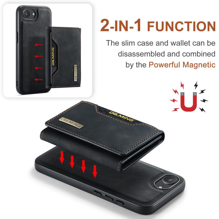 DG.MING M2 Series 3-Fold Card Bag Wallet Leather Phone Case, For iPhone 17e / 16e, For iPhone 17 Pro Max, For iPhone 17 Pro, For iPhone 17
