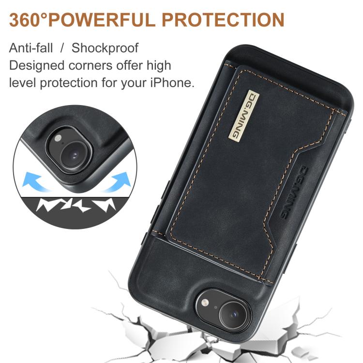 DG.MING M2 Series 3-Fold Card Bag Wallet Leather Phone Case, For iPhone 17e / 16e, For iPhone 17 Pro Max, For iPhone 17 Pro, For iPhone 17