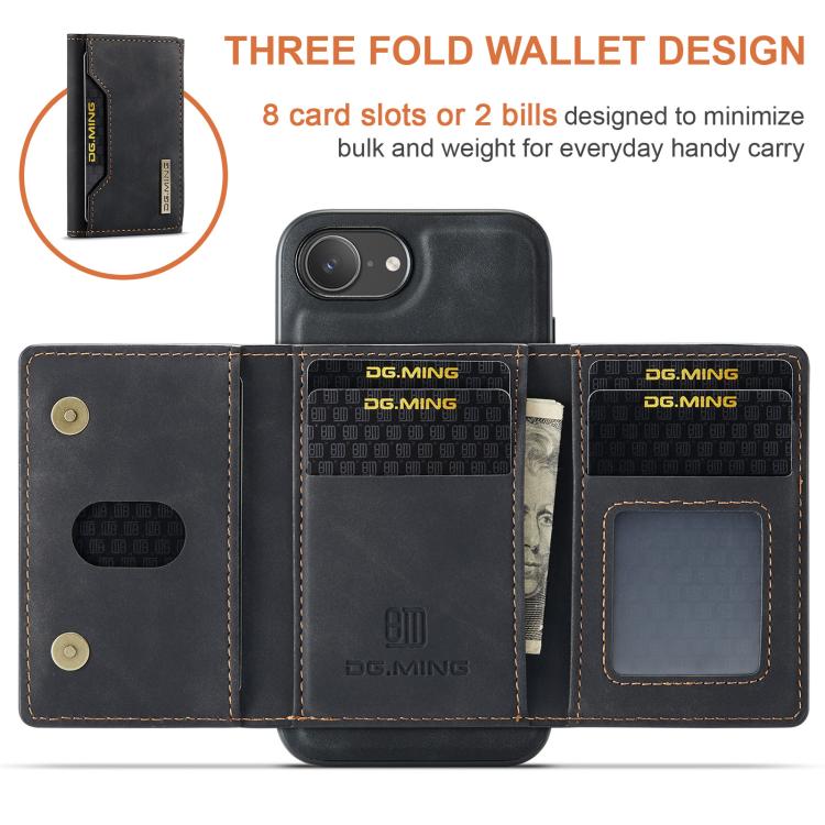 DG.MING M2 Series 3-Fold Card Bag Wallet Leather Phone Case, For iPhone 17e / 16e, For iPhone 17 Pro Max, For iPhone 17 Pro, For iPhone 17