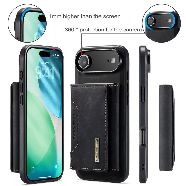 DG.MING M2 Series 3-Fold Card Bag Wallet Leather Phone Case, For iPhone Air, For iPhone 16 Pro Max, For iPhone 16 Pro, For iPhone 16 Plus