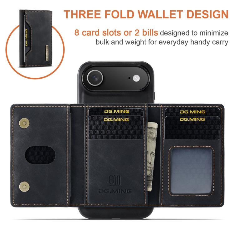 DG.MING M2 Series 3-Fold Card Bag Wallet Leather Phone Case, For iPhone Air, For iPhone 16 Pro Max, For iPhone 16 Pro, For iPhone 16 Plus