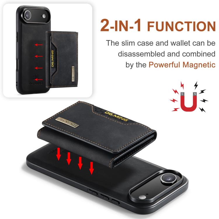 DG.MING M2 Series 3-Fold Card Bag Wallet Leather Phone Case, For iPhone Air, For iPhone 16 Pro Max, For iPhone 16 Pro, For iPhone 16 Plus