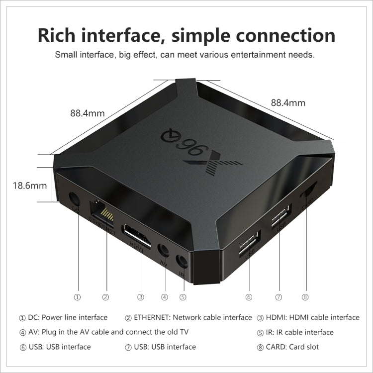 X96Q HD 4K Smart TV Box: Android 10.0, Allwinner H313 Quad-Core, 1GB RAM, 8GB Storage, HDMI, RJ45, AV, USB x2