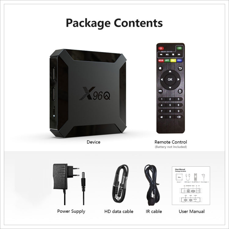 X96Q HD 4K Smart TV Box: Android 10.0, Allwinner H313 Quad-Core, 1GB RAM, 8GB Storage, HDMI, RJ45, AV, USB x2