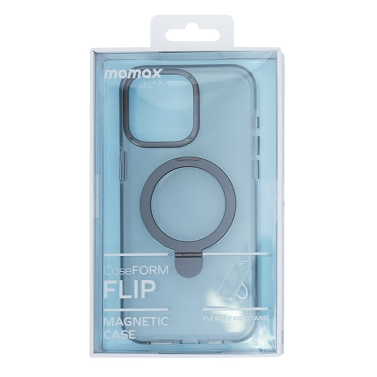For iPhone 15 Pro Max MOMAX Magsafe Metal Holder Clear Phone Case(Transparent Black)