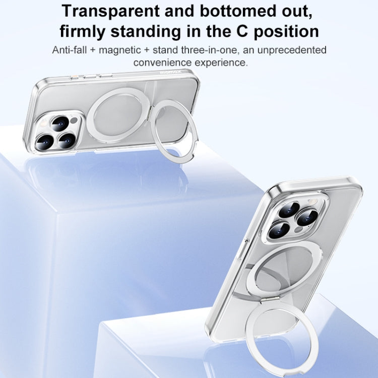 For iPhone 15 Pro Max MOMAX Magsafe Metal Holder Clear Phone Case(Transparent Black)