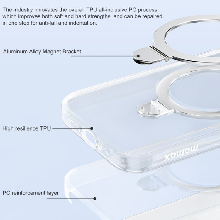 For iPhone 15 Pro Max MOMAX Magsafe Metal Holder Clear Phone Case(Transparent Black)