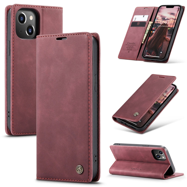 For iPhone 15 CaseMe 013 Multifunctional Horizontal Flip Leather Phone Case(Wine Red)