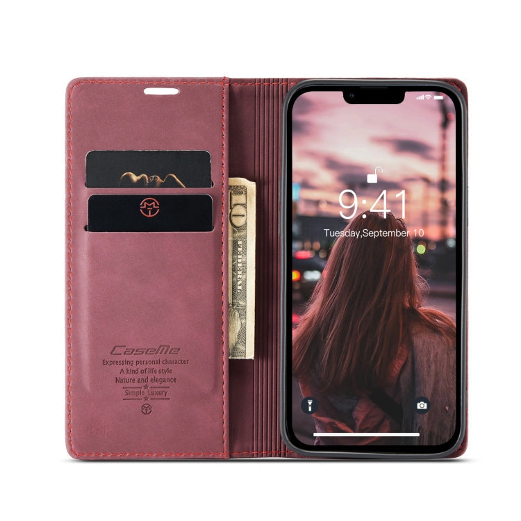 For iPhone 15 CaseMe 013 Multifunctional Horizontal Flip Leather Phone Case(Wine Red)