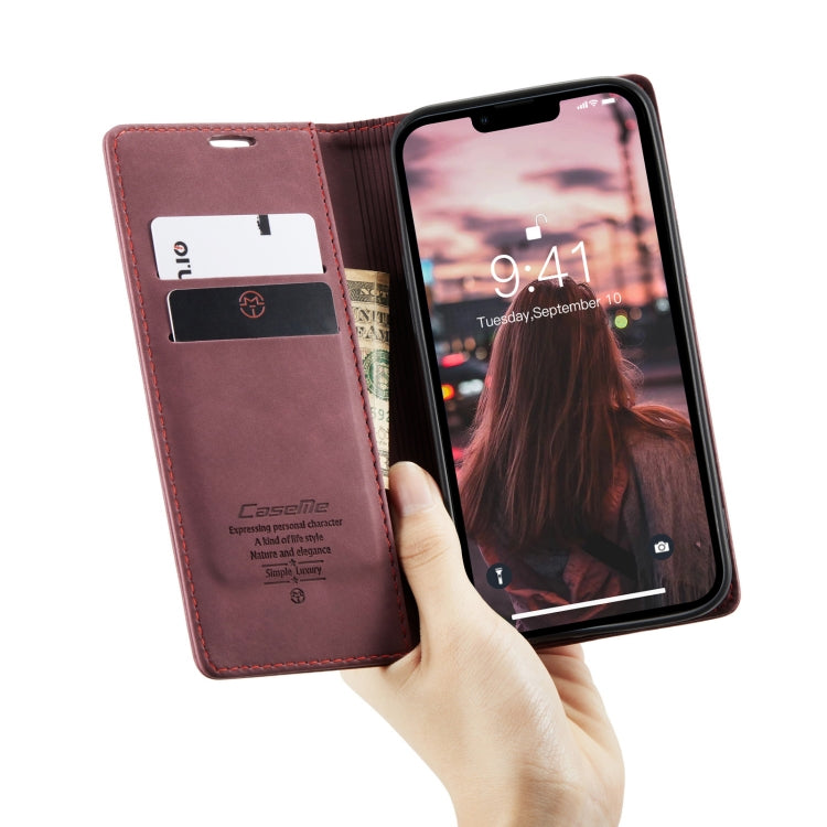 For iPhone 15 CaseMe 013 Multifunctional Horizontal Flip Leather Phone Case(Wine Red)