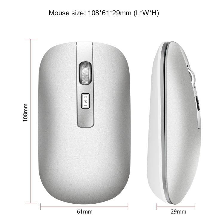 HXSJ M50 2.4GHZ 800,1200,1600dpi Three Gear Adjustment Dual-mode Wireless Mouse USB + Bluetooth 5.1 Rechargeable(Silver)