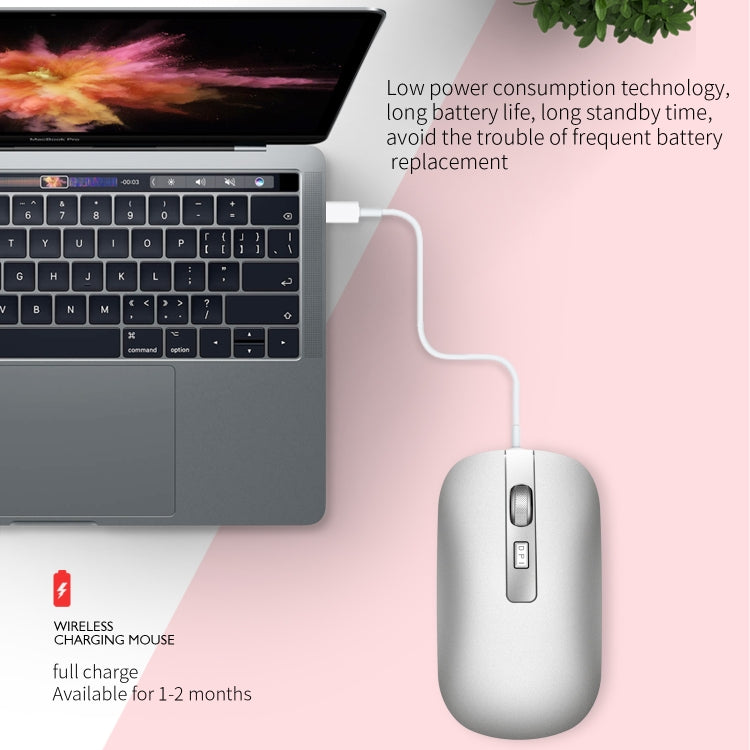HXSJ M50 2.4GHZ 800,1200,1600dpi Three Gear Adjustment Dual-mode Wireless Mouse USB + Bluetooth 5.1 Rechargeable(Silver)