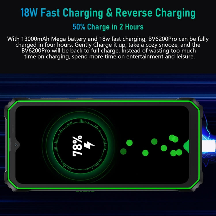 Blackview BV6200 Pro, 6GB+128GB, IP68/IP69K/MIL-STD-810H, 6.56 inch Android 13 MediaTek Helio P35 Octa Core, Network: 4G, OTG, NFC(Green)