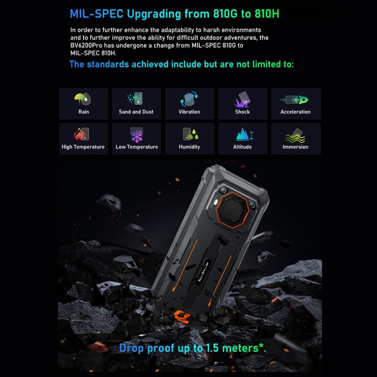 Blackview BV6200 Pro, 6GB+128GB, IP68/IP69K/MIL-STD-810H, 6.56 inch Android 13 MediaTek Helio P35 Octa Core, Network: 4G, OTG, NFC(Black)