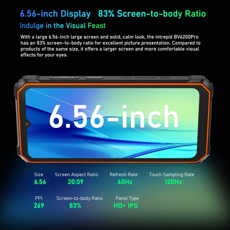 Blackview BV6200 Pro, 6GB+128GB, IP68/IP69K/MIL-STD-810H, 6.56 inch Android 13 MediaTek Helio P35 Octa Core, Network: 4G, OTG, NFC(Black)