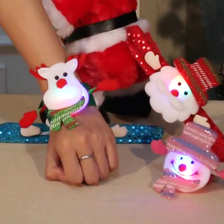 Santa Style Flash Light Merry Christmas Slap Pat Circle Wristband(Sequins Light Bear)