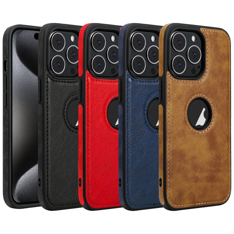 For iPhone 15 Pro Leather Texture Stitching Phone Case(Blue)