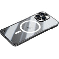 For iPhone 15 Pro Max Metal Frame Frosted PC Shockproof MagSafe Case(Black)