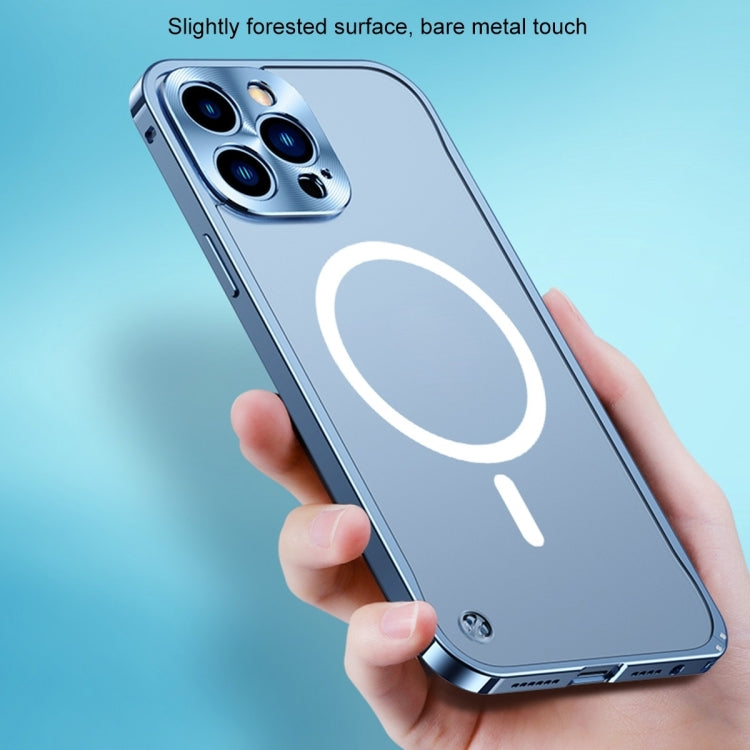 For iPhone 15 Pro Max Metal Frame Frosted PC Shockproof MagSafe Case(Ocean Blue)