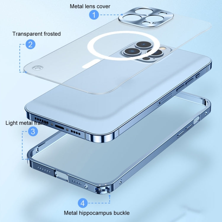 For iPhone 15 Pro Max Metal Frame Frosted PC Shockproof MagSafe Case(Silver)