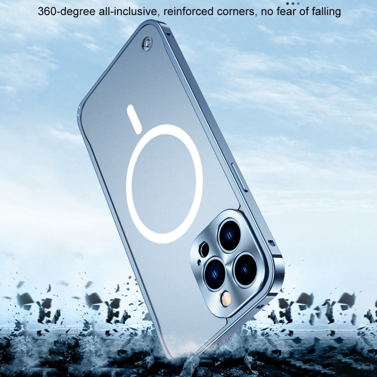 For iPhone 15 Pro Max Metal Frame Frosted PC Shockproof MagSafe Case(Ocean Blue)