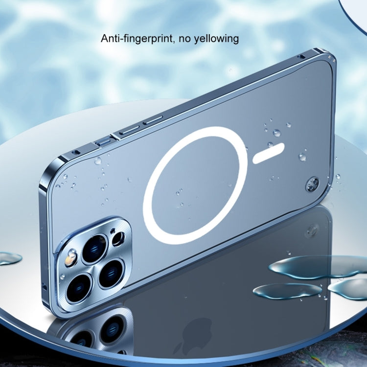 For iPhone 15 Pro Max Metal Frame Frosted PC Shockproof MagSafe Case(Silver)