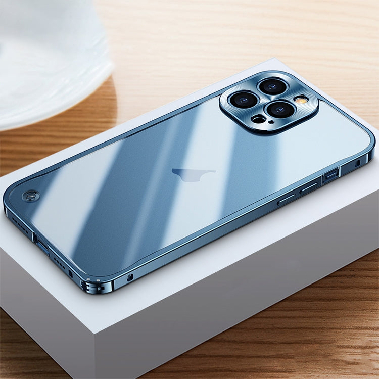 For iPhone 15 Pro Max Metal Frame Frosted PC Shockproof Phone Case(Ocean Blue)