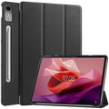 For Lenovo Tab P12/Xiaoxin Pad Pro 12.7 inch Custer Solid Color 3-Fold Stand Leather Tablet Case(Black)