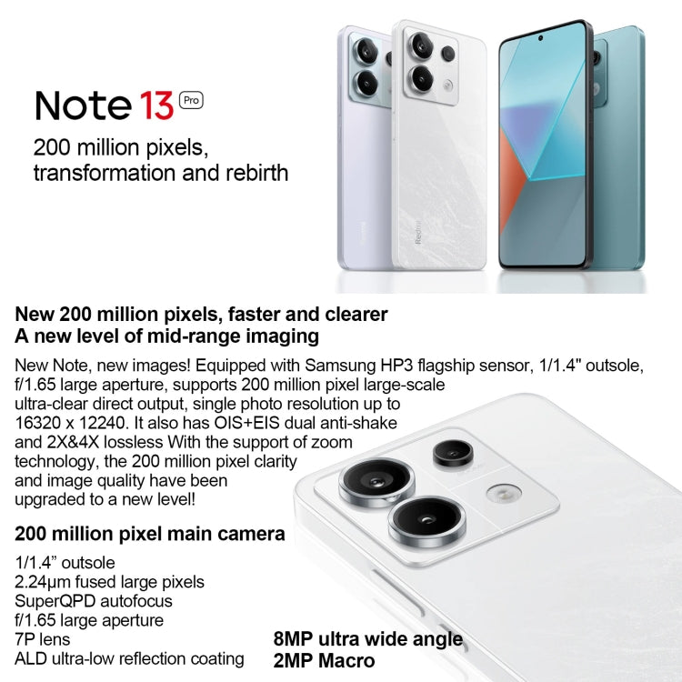 Xiaomi Redmi Note 13 Pro 5G,  6.67 inch MIUI 14 Snapdragon 7s Gen 2 Octa Core 4nm up to 2.4GHz, NFC, Network: 5G, 16GB+512GB