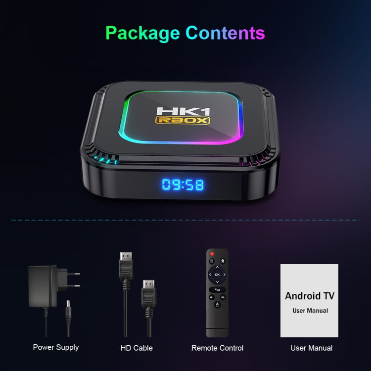 HK1 RBOX K8 8K Android 13.0 Smart TV Box with Remote Control, 4GB+128GB, RK3528 Quad-Core(UK Plug)