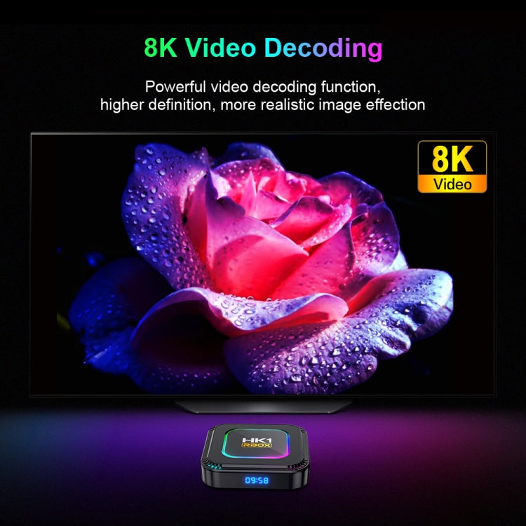 HK1 RBOX K8 8K Android 13.0 Smart TV Box with Remote Control, 4GB+128GB, RK3528 Quad-Core(UK Plug)