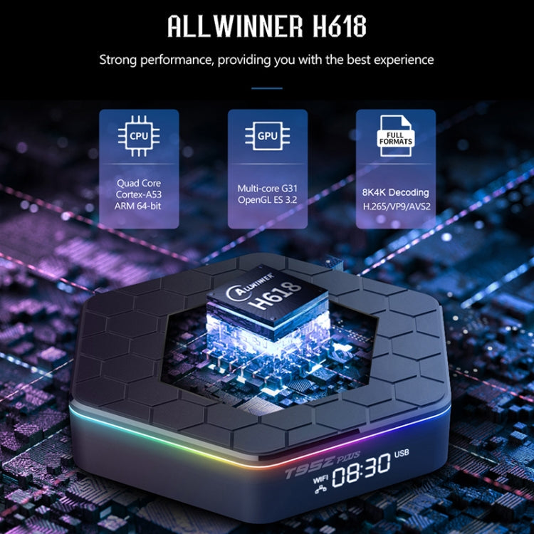 T95Z Plus 8K WiFi6 Android 12.0 Smart TV Box with Remote Control, 4GB+128GB, Allwinner H618 Quad-Core(UK Plug)