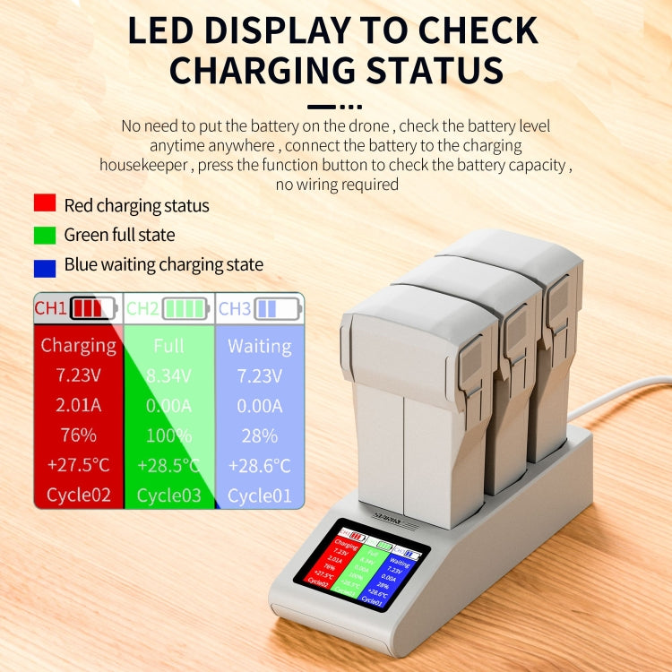 For DJI Mini 4 Pro / Mini 3/ Mini 3 Pro STARTRC 3 in 1 Charging Butler Battery Charger with Screen(Grey)