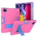 For iPad Pro 12.9 2021 / 2020 / 2019 Contrast Color Silicone + PC Protective Tablet Case with Holder(Rose Red + Blue)