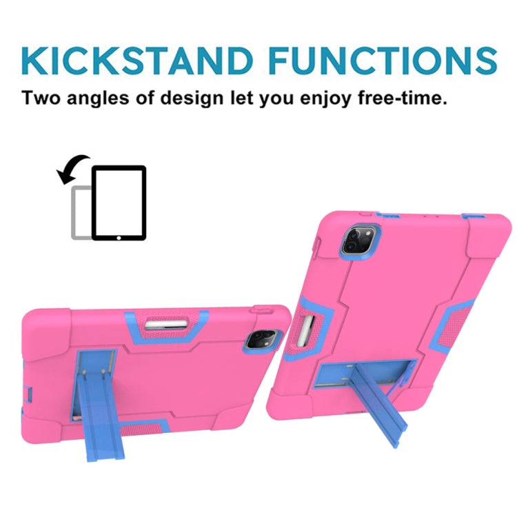 For iPad Pro 12.9 2021 / 2020 / 2019 Contrast Color Silicone + PC Protective Tablet Case with Holder(Rose Red + Blue)