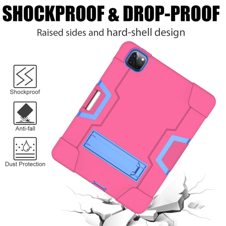 For iPad Pro 12.9 2021 / 2020 / 2019 Contrast Color Silicone + PC Protective Tablet Case with Holder(Rose Red + Blue)