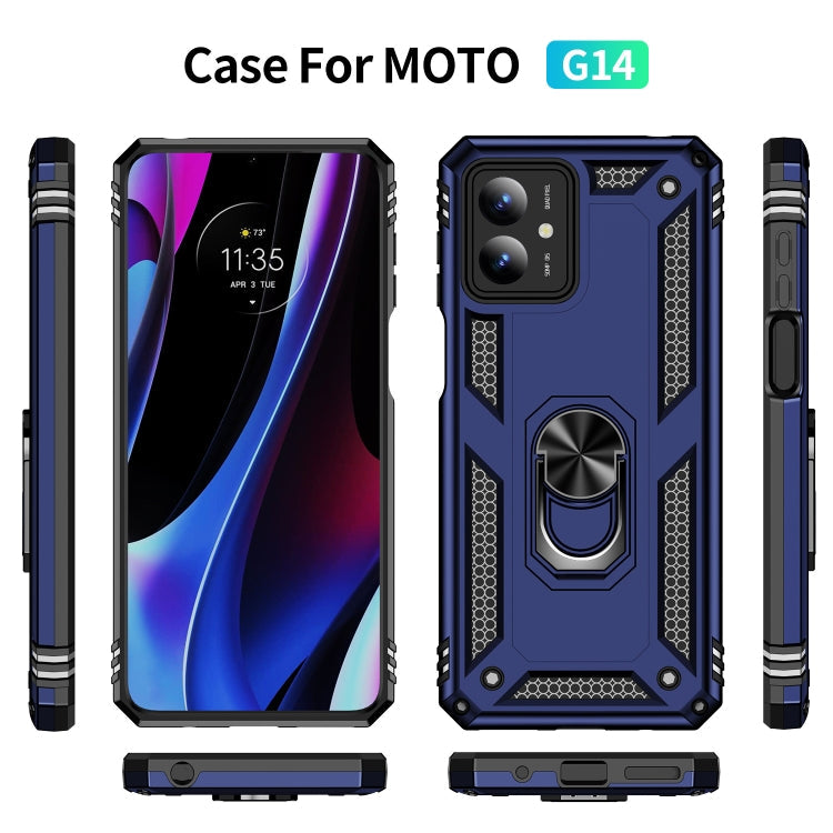 For Motorola Moto G14 Shockproof TPU + PC Phone Case with Holder(Blue)