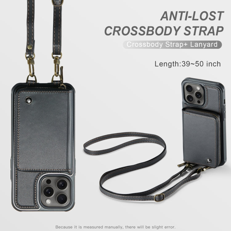For iPhone 15 Pro Max JEEHOOD C22 Series Zipper Wallet Leather Phone Case with Dual Lanyard(Black)