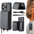 JEEHOOD C22 Series Zipper Wallet Leather Phone Case with Dual Lanyard, For iPhone 16 Pro, For iPhone 16 Plus, For iPhone 16, For iPhone 15 Pro Max